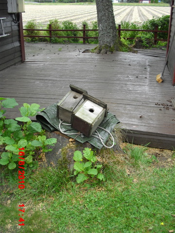 Stubbe med fuglekasser under flytting
